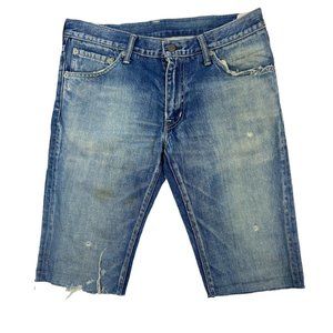 Visvim light wash distressed denim shorts